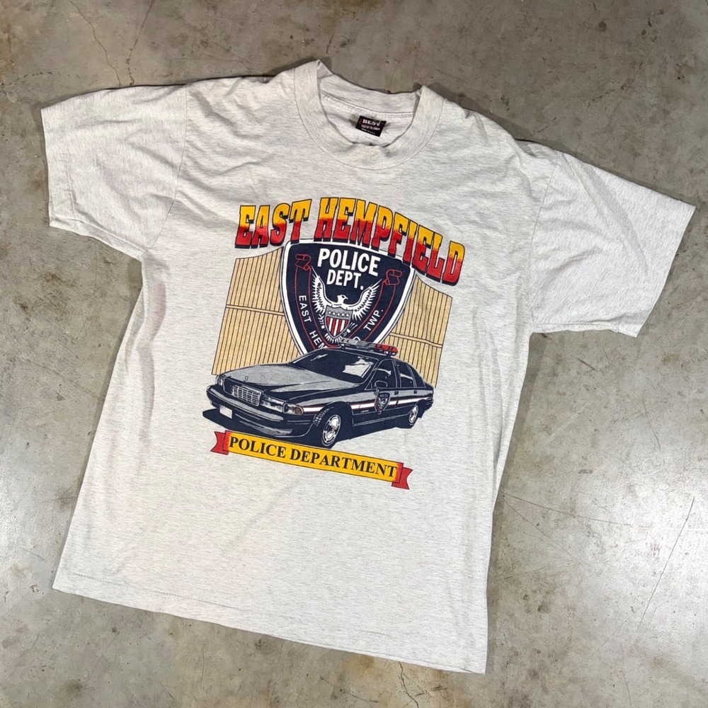 Vintage East Hempfield Police Dept T Shirt Mens Large Gray Fruit of the Loom USA